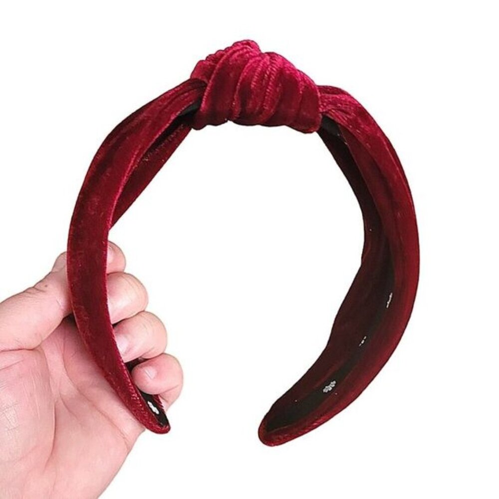 Lele Sadoughi Deep Red Velvet Knot Headband